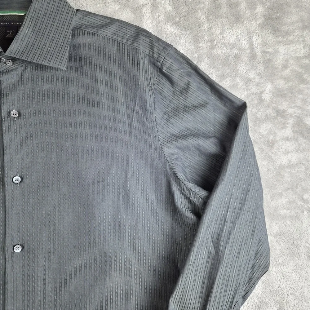 Vintage Banana Republic Shirt Large 16/16.5 Gray Striped Double Flip Cuff Office
